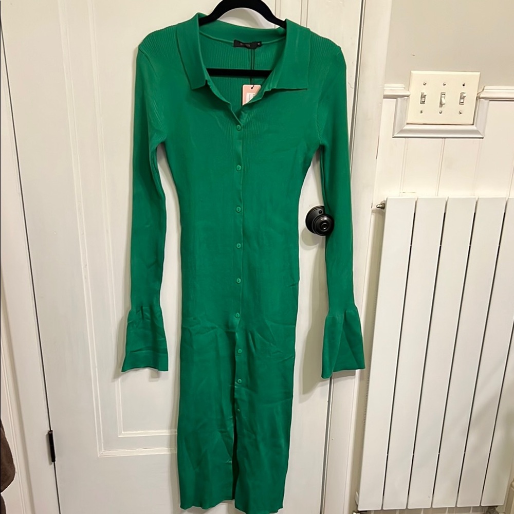 NWT Green Button-Up Knit Dress Size M